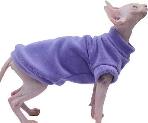 Vista 9 de Ropa para gatos sin pelo Otoño/Invierno de forro polar cálido súper suave y elástica para Sphynx, Devon, Konis, gatos pequeños y perros (verde, XS)