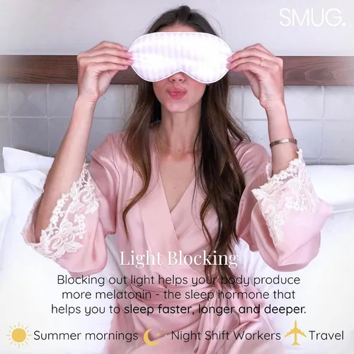 Vista 5 de SMUG Máscara de satén para dormir, viajes, turno de noche, máscara de ojos para dormir para mujeres y hombres, suave para nutrir la piel y reducir