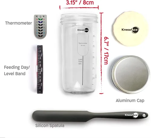 Vista 5 de Kit de Inicio de Masa Madre KneadAce – Tarro de Inicio de 24oz, 2 Cestas de Prueba Banneton de Cuerda de Algodón, Lama Magnética para Cortar