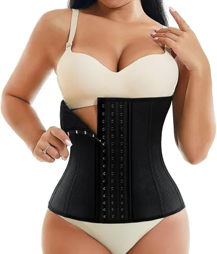 Vista 7 de PYGHAP Entrenador de cintura para mujer, corsé de látex para debajo del busto, faja deportiva con huesos de acero