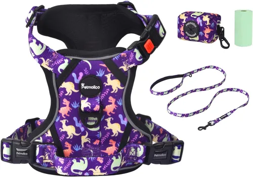 Vista 26 de Petmolico Juego de arnés para perro sin tirones con accesorio de correa, asa de fácil control, chaleco reflectante para razas pequeñas, chaleco