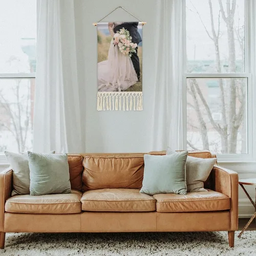 Vista 5 de GUANGSHACORA Cartel de arte de pared colgante de algodón y lino personalizado con imagen texto pintura póster de desplazamiento para decoración