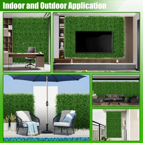 Vista 6 de 6 paneles de pared de césped de 20 x 20 pulgadas, fondo de hierba de helecho artificial con protección UV, paneles de boj de plantas de vegetación