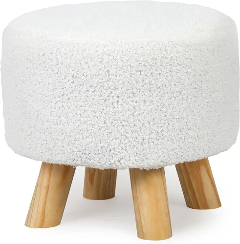 Vista 19 de Homebeez Taburete otomano redondo con reposapiés, reposapiés de tela pequeño con patas de madera antideslizantes, color azul