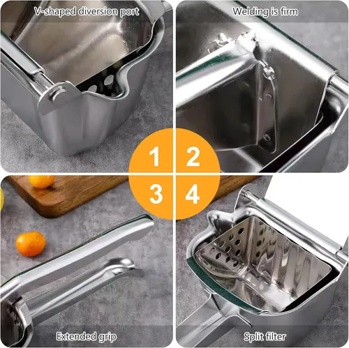 Vista 2 de exprimidor manual de acero inoxidable; exprimidor de frutas de mano; exprimidor de frutas; exprimidor de limón manual; exprimidor manual