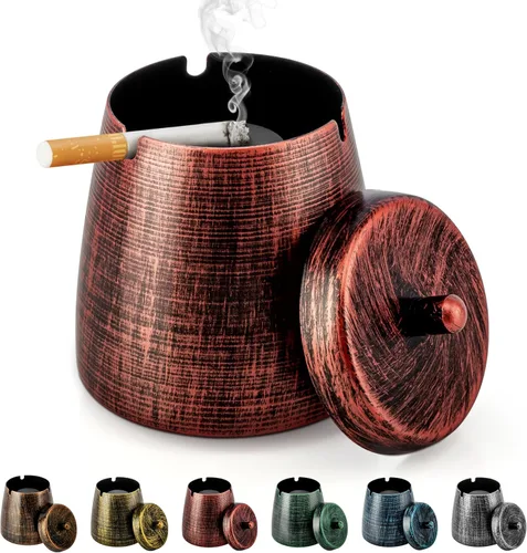 Vista 10 de Cenicero para cigarrillos al aire libre, cenicero al aire libre con tapa para cigarrillos, cenicero de metal, inodoro, resistente al viento, sin