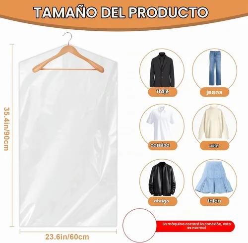 Vista 2 de Bolsas de ropa para colgar ropa, 90 bolsas de limpieza en seco, bolsas de limpieza en seco de plástico transparente de 35.4 pulgadas, cubierta