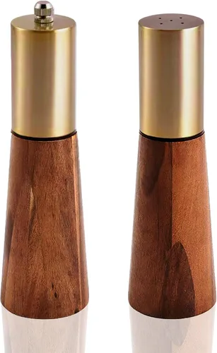 Vista 11 de Juego de molinillo de sal y pimienta, molinillo de pimienta de madera de acacia con grosor ajustable, molinillo de hoja de cerámica recargable