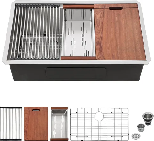Vista 16 de Mocoloo Fregadero de cocina dorado 33 – Fregaderos de cocina empotrados de 33 x 19 pulgadas, estación de trabajo, fregadero dorado, fregadero