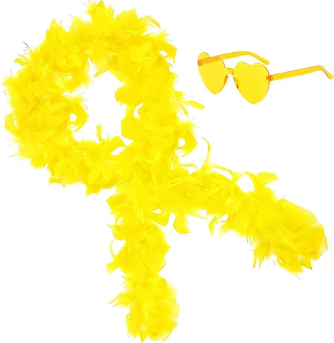 Vista 15 de Boa de plumas con lentes de sol sin montura de corazón, boa de plumas de 4 pies para despedida de soltero, Halloween, accesorio de disfraz