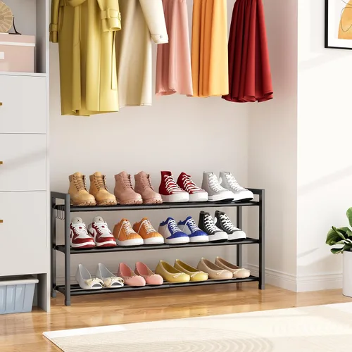 Vista 8 de Zapatero Expandible para Armario Zapatero de Metal Ajustable para Entrada 18.5"-33" Organizador de Zapatos Independiente 12 Pares con Ganchos