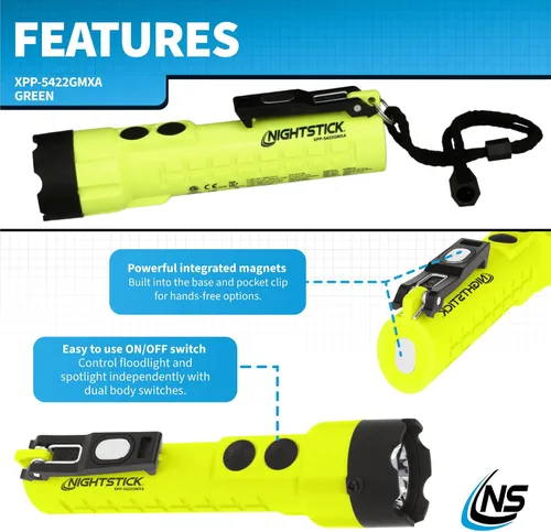 Vista 4 de Nightstick XPP-5422GMXA Linterna de doble luz intrínsecamente segura con imanes - 3 AA (no incluidos) - Verde - ATEX