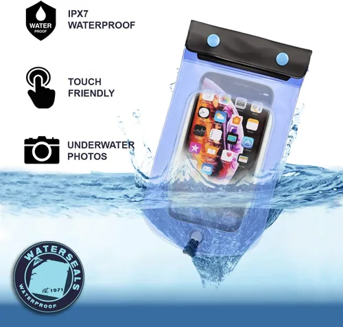 Vista 3 de WaterSeals - Bolsa impermeable de triple sellado + bolsa seca para teléfono celular o tableta, ideal para kayak, canoa, piscina, playa, Claro, Bolsa