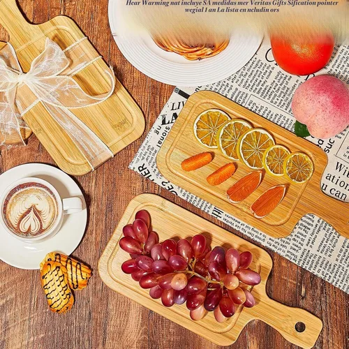Vista 3 de Kigley 20 mini tablas de charcutería a granel pequeñas de 11 x 5.12 pulgadas, tabla de cortar de bambú con mango de madera en blanco para cortar