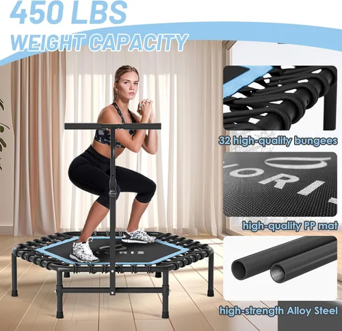 Vista 3 de CLORIS 45'' Rebounder Trampoline for Adults - Max Load 450lbs, Trampoline with Adjustable Foam Handle Indoor/Outdoor Fitness Body Exercise