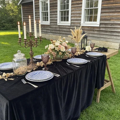Vista 10 de Mantel de terciopelo, lujoso y elegante mantel rectangular de 54 pulgadas en hermoso color negro para bodas, fiestas, baby showers y eventos