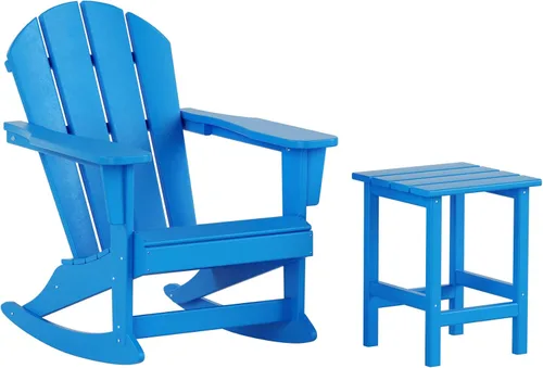 Vista 25 de Malibu - Sillas mecedoras Adirondack para patio al aire libre con juego de mesa auxiliar, gris