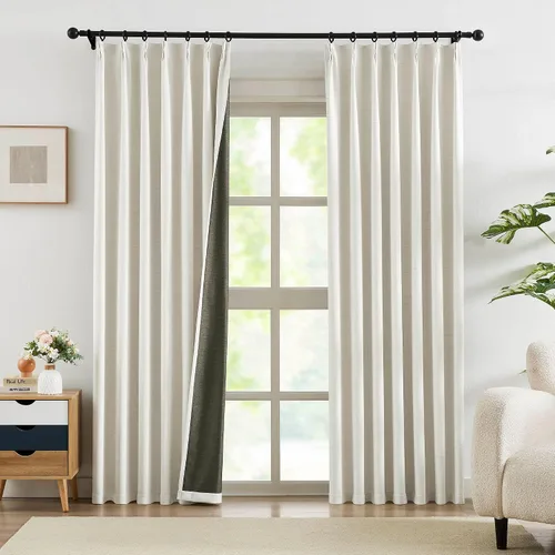 Vista 17 de Blue Pinch Pleated Linen Blend Full Blackout Curtains 84" Living Room 2pcs Azul