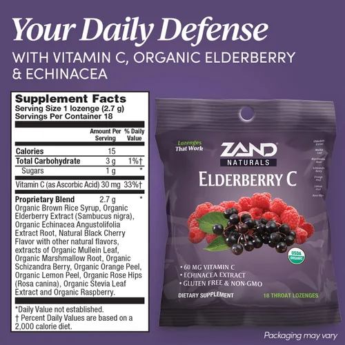 Vista 2 de Zand Pastillas de vitamina C de saúco inmunidad, gotas calmantes para la garganta de apoyo inmunológico, saúco, vitamina C, extracto de equinácea