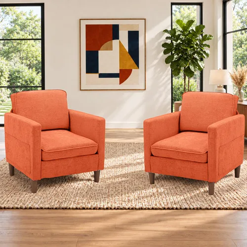 Vista 35 de Kingfun Juego de 2 sillas decorativas, sillas de sala de estar, sillón de lectura de mediados de siglo, felpilla con pie de madera maciza