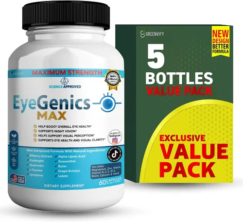 Vista 9 de EyeGenics Max Vision Support Supplement, 60 cápsulas, fórmula de salud ocular de máxima fuerza con luteína, extracto de arándano, vitaminas (1)