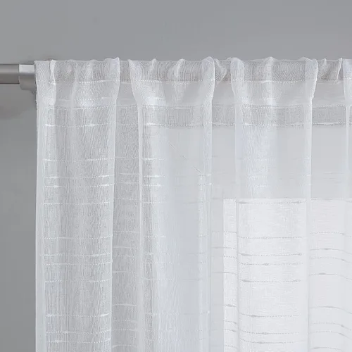 Vista 2 de Laura Ashley Cortinas traslúcidas blancas con bolsillo para barra, cada panel mide 38 pulgadas de ancho x 84 pulgadas de largo, Lehman, 4 paneles