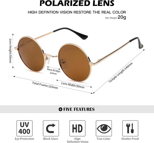 Vista 4 de Pro Acme - Gafas de sol polarizadas redondas para hombre y mujer, estilo John Lennon