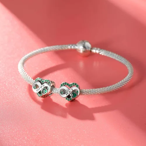 Vista 2 de Abalorios de plata de ley 925 con forma de corazón de amor, dijes de feliz cumpleaños para pulsera, collar, día de San Valentín, día de la madre