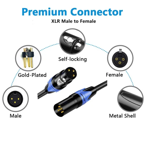 Vista 9 de XLR Cables - Paquete de 4 cables de micrófono XLR equilibrados macho a hembra, cable de micrófono de 3 pines chapado en oro con cable de altavoz OFC
