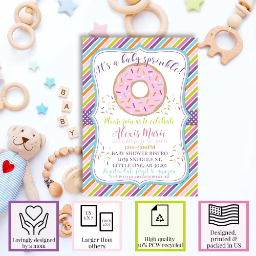 Vista 2 de Invitaciones personalizadas para baby shower con donas, 20 invitaciones de 5 x 7 pulgadas, personalizadas, dona rosa, con sobres, tarjetas únicas