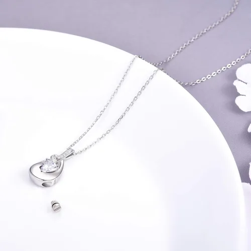 Vista 4 de BEILIN Collares con colgante de urna de plata de ley 925 para cenizas, circonita cúbica, lágrima, recuerdo, cremación, joyería para mujeres, regalos