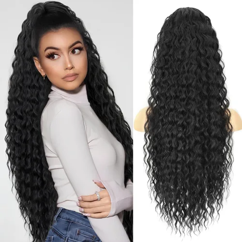 Vista 20 de FREEMEIGE Extensión de cola de caballo, cola de caballo rizada ondulada de 8 pulgadas para mujeres negras, corto, suave, natural, sintético, grueso