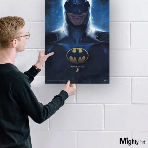 Vista 2 de MIGHTYPRINT DC Comics - The Flash - Michael Keaton Batman Worlds Collide - Arte de pared duradero de 17 x 24 pulgadas, no hecho de papel
