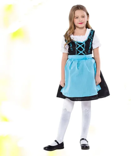 Vista 3 de ABOOFAN Vestido para niñas Oktoberfest disfraz de niña cervecera vestido de fraulein bávaro disfraz de sirvienta de bar azul negro talla S