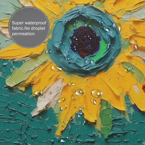Vista 4 de YLATY2405 - Cortina de ducha de girasol para baño, pintura al óleo, hojas verdes, flores, bohemio, tela amarilla abstracta, moderna, impermeable