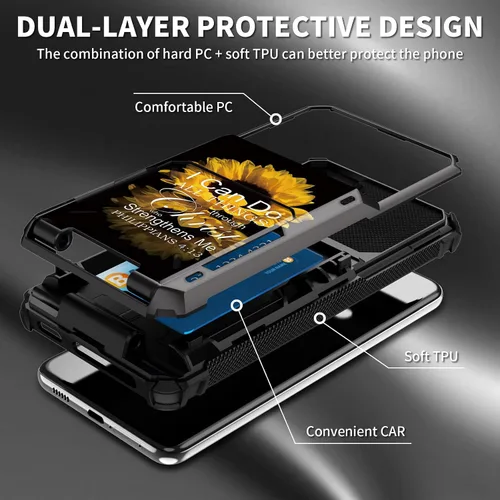 Vista 7 de Funda tipo cartera para Samsung Galaxy A54 5G con ranura para tarjetero, funda con tapa híbrida de doble capa, resistente, a prueba de golpes, funda