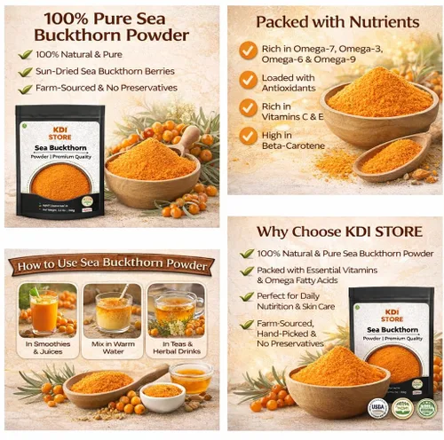 Vista 2 de Organic Sea Buckthorn Berry Powder – Sea Buckthorn Tea, Dried Seaberry, Seabuckthorn – Espino Amarillo – Rich in Nutrients Superfood Berries for