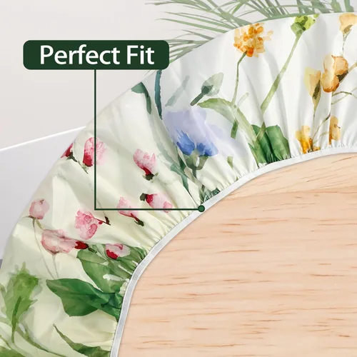 Vista 5 de Mantel redondo ajustable floral de primavera y verano con mantel elástico impermeable para exteriores, cubierta de mesa lavable para interiores