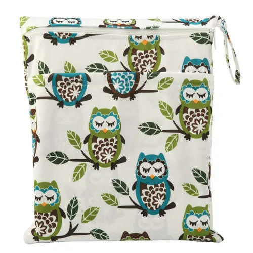 Vista 18 de Wet Bag - Bolsa de pañales de tela para bebé, reutilizable, lavable, con dos bolsillos con cremallera (mapache animal)