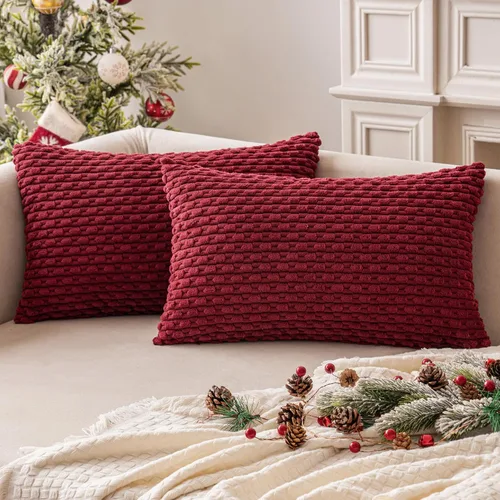 Vista 19 de MIULEE - Juego de 2 fundas decorativas cuadradas para cojines, de pana suave y con estilo campestre bohemio a rayas para decorar hogar, sofá, cama
