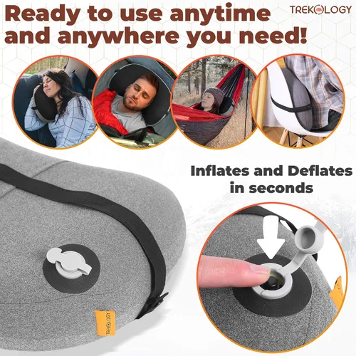 Vista 4 de TREKOLOGY Almohada de camping con funda extraíble, almohada inflable para mochileros, almohadas inflables ultraligeras para dormir almohada compacta