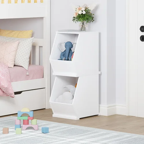 Vista 4 de UTEX Organizador de almacenamiento de juguetes para niños, gabinete de almacenamiento de juguetes apilable, organizador de juguetes de madera