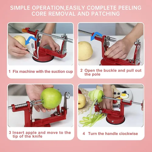 Vista 5 de Pelador de manzanas, pelador de acero inoxidable para cortar manzanas, duradero y resistente, aleación de magnesio fundido a presión, descorazonador