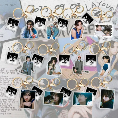 Vista 4 de Kpop 2023 Kim Tae Hyung Solo Álbum Layover Llavero Acrílico Llavero V Llavero Colgante Bolsa Accesorios Decoración Regalo para Fans