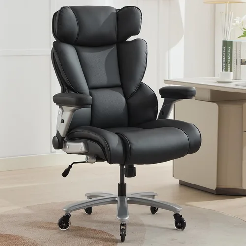 Vista 11 de Silla de oficina grande y alta de 600 libras con reposapiés y brazos abatibles, silla de oficina de tamaño grande para personas pesadas, soporte