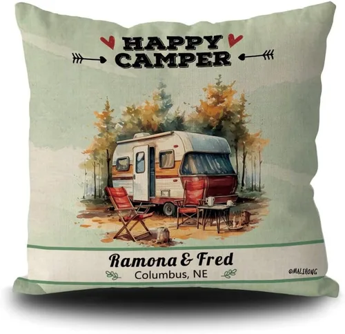 Vista 7 de Personalized Happy Campers Throw Pillow Cover RV Campsite Decoration Pillow Case Fireplace Camping Decor Cushion Cover for Sofa Couch Bed 18x18 Inch