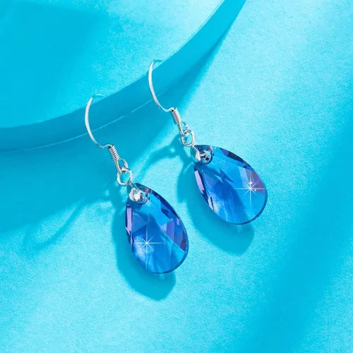 Vista 78 de Aretes colgantes de cristal austriaco con forma de lágrima para mujer, joyería hipoalergénica de plata de ley 925