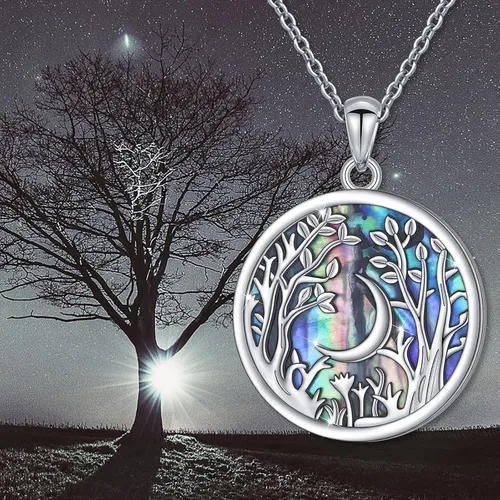 Vista 3 de DAOCHONG Collar con colgante de naturaleza de plata de ley, árbol de luna de bosque, collar de árbol de la naturaleza, regalo para amantes