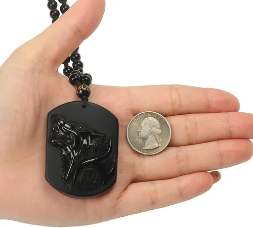 Vista 8 de Collar de obsidiana negra con dije de protección de amuleto de la suerte con cadena de cuentas extendida, piedra de cristal curativo, collares
