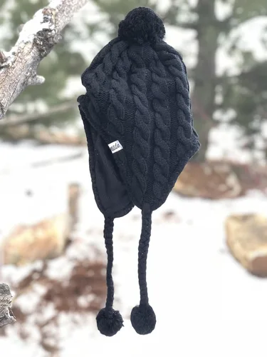 Vista 4 de Mountain Made Gorro de invierno peruano negro para clima frío al aire libre, Negro